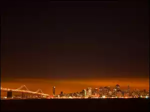 Oświetlenie, San Francisco, Nocą, Miasto, Most