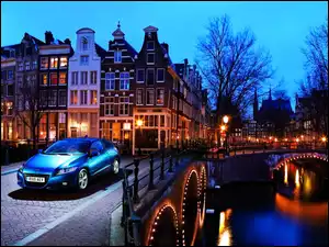 Honda, Amsterdam, Kanał, Nocą, Samochód