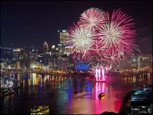 Panorama, Fajerwerki, Pittsburgha, Nocą
