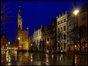 Miasto, Polska, Nocą, Gdańsk