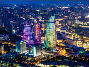 Baku, Nocą, Panorama, Miasta