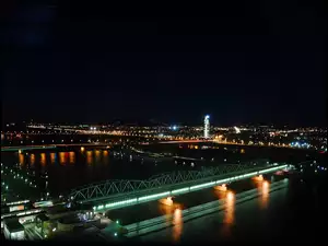 Wiedeń, Mosty, Nocą, Dunaj