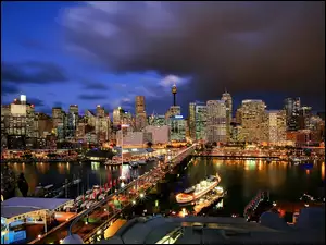 Statek, Panorama, Rzeka, Sydney, Most