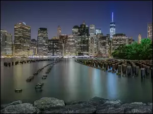 Miasto nocą, Stany Zjednoczone, Dolny, Nowy Jork, Manhattan