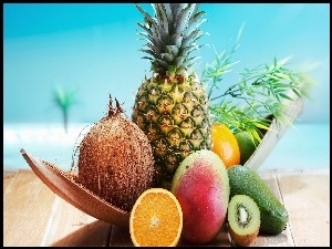 Mango, Kiwi, Awokado, Owoce, Pomarańcza, Ananas, Kokos