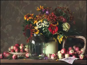Kwiaty, Kompozycja, Bukiet, Jablka