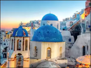 Kopuły, Cerkiew, Grecja, Santorini, Niebieskie