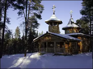 Zima, Cerkiew, Śnieg, Las