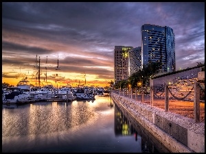 Marina, San Diego, Drapacze, Kalifornia, Chmur, Jachty