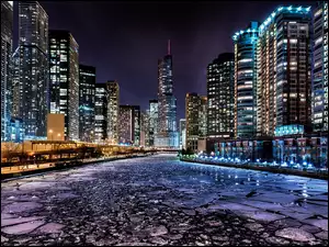 Rzeka, Stany Zjednoczone, Miasto, Chicago, Noc