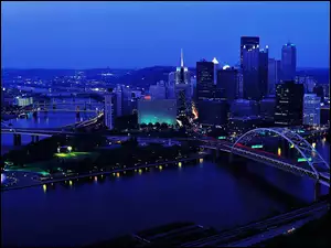 Miasta, Mosty, Nocą, Chmur, Ohio, Drapacze, Panorama, Rzeka, Pittsburgh