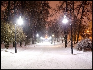 Latarnie, Park, Śnieg
