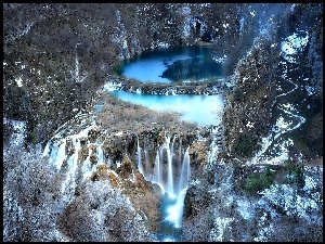 Wodospad, Plitvice, Chorwacja, Z lotu ptaka, Skały, Park Narodowy