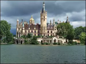 Chmury, Zamek, Park, Schwerin, Jezioro