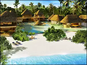 Malediwy, Morze, Kompleks, Plaża, Hotelowy
