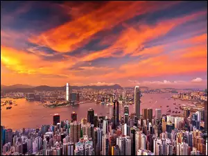 Hong Kong, Drapacze Chmur, Miasta, Panorama, Z lotu ptaka