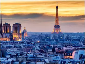 Dachy, Paryż, Wieża, Francja, Eiffla, Domów