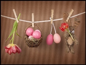 Wielkanoc, Kolorowe Jajka, Linka, Klamerki