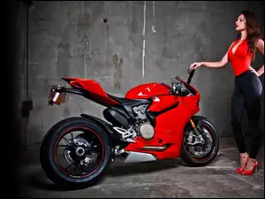 Kobieta, Czerwony, Motor, Ducati, Modelka, Sportowy, Ścigacz