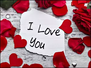 Serca, I Love You, Róże, Walentynki, Płatki