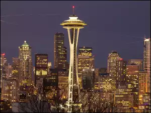Wieżowce, Seattle, Noc, Oświetlenie