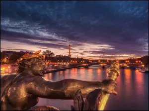 Francja, Posąg, Zmierzch, Wieża Eiffla, Miasto Paryż