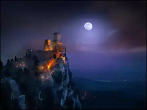 Zamek, Noc, San Marino, Księżyc