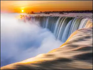 Zachód Słońca, Wodospad, Mgła, Niagara, Rzeka