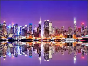 Nocą, Drapacze, Panorama, Chmur, Nowego Jorku