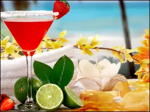 Owoce, Morze, Drink, Lato, Tropical Cocktail, Kwiaty