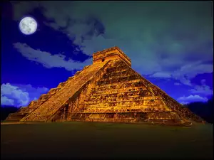 Świątynia, Kukulkana, Chichén Itzá, Niebo, Meksyk, Chmury, Piramida, Księżyc