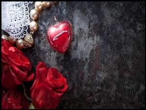 Róże, Walentynki, Perły, Serce