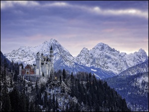 Zamek, Góry, Neuschwanstein, Zima