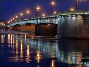 Nocą, Rzeka, Most, Newa, Petersburg