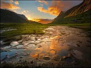 Zachód Słońca, Norwegia, Góry, Lofoty, Wieczór