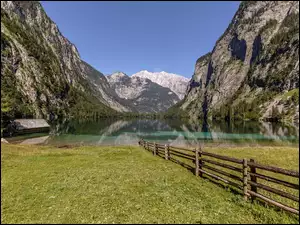 Bavaria, Łąka, Jezioro Königssee, Płot, Alpy Bawarskie, Niemcy