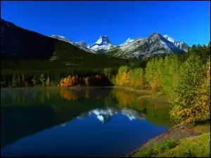 Jezioro, Jesień, Lasy, Góry