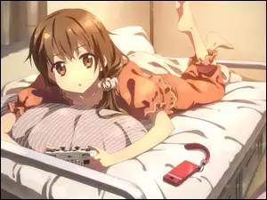 Dziewczyna, Anime, Łóżko, Telefon