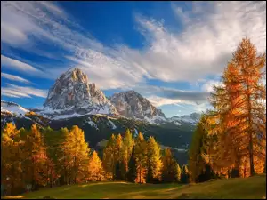 Alpy, Góry, Łąki, Lasy, Jesień