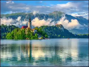 Bled, Zamek, Góry, Słowenia, Jezioro, Kościół