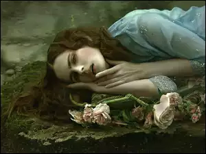 Leżąca, Kamień, Kobieta, Róże