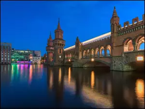 Most, Budynki , Niemcy, Noc, Berlin, Rzeka