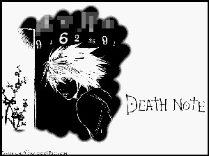 postać, Death Note, cyfry, krzak, napis
