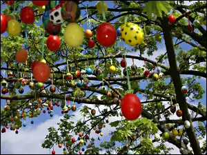 Wielkanoc, Wiosna, Kolorowe pisanki, Drzewo