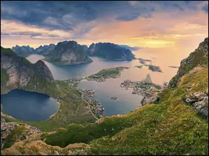 Góry, Norwegia, Z lotu ptaka, Lofoty, Morze