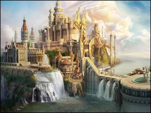 Wodospad, Fantasy, Zamek