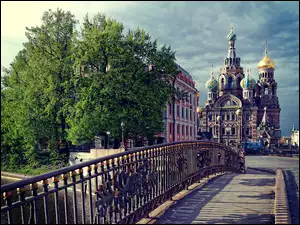 Rzeka, St Petersburg, Cerkiew, Rosja, Most