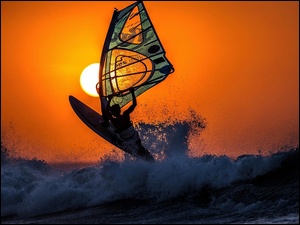 Windsurfing, Słońca, Morze, Zachód