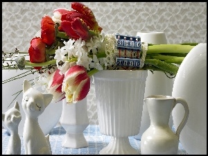 Tulipany, Figurki, Bukiet, Ceramiczne, Kwiatów