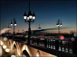Rzeka, Most, Francja, Latarnie, Bordeaux, Zabytkowy